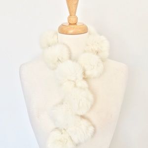 Winter White, genuine angora fur pom pom scarf